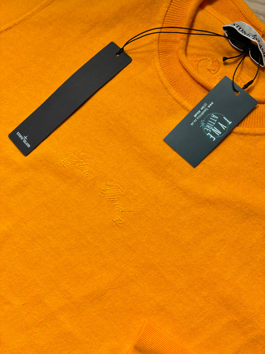 Stone Island 626Q1 40th Anniversary Embroidered Logo Orange Yellow Crewneck Sweater