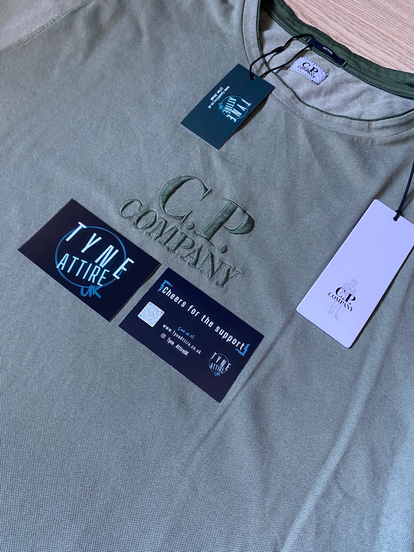 C.P. Company Jersey Cotton Spellout embroided Graphic Logo Tacting Piquet Green Crewneck T-Shirt