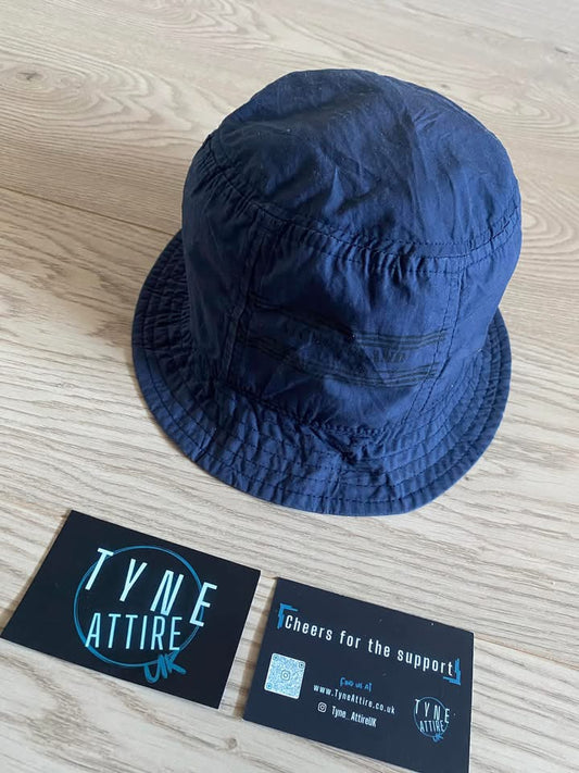 Stone Island Marina 992XC Spellout Logo Navy Blue Cotton Crusher Bucket Hat