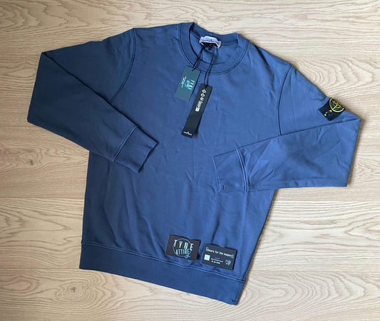 Stone Island 63051 Organic Cotton Garment Dyed Avio Blue Crewneck Sweater