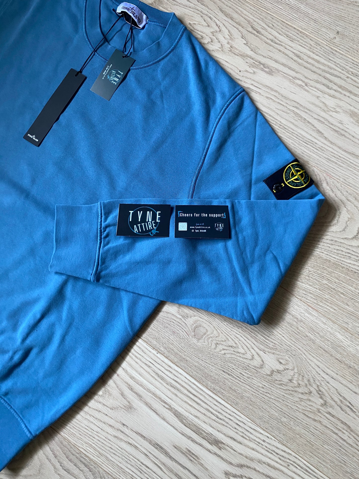 Stone Island 63051 Organic Cotton Garment Dyed Powder Blue Crewneck Sweater