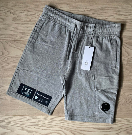 C.P Company Lens Pocket Light Fleece Cotton Grey Bermuda Cargo Sweat Shorts