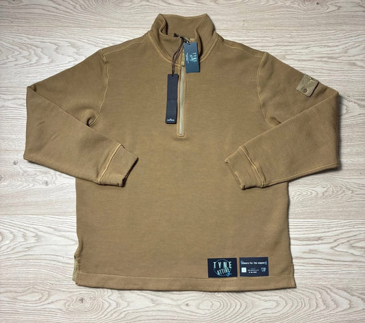 Stone Island Ghost Piece 631F3 Felpa Cotton Blend 1/4 Zip Dark Beige Pullover Sweater