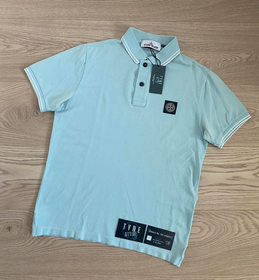Stone Island 22S18 Organic Cotton Patch Logo Twin Tipped Sky Blue/White Polo T-Shirt