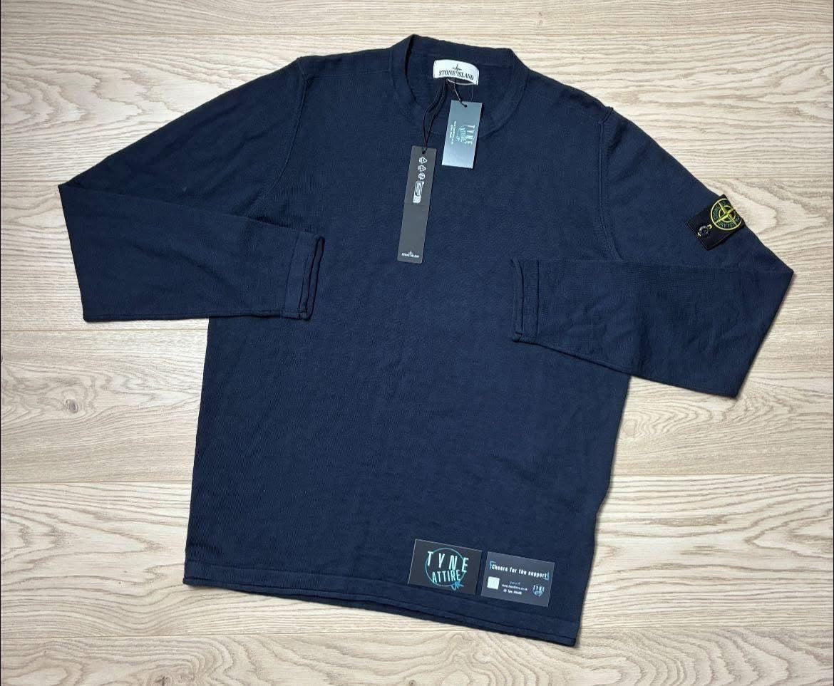 Stone Island 5100052 Organic 14 Gauge Cotton/Nylon Blend Navy Blue Crewneck Sweater