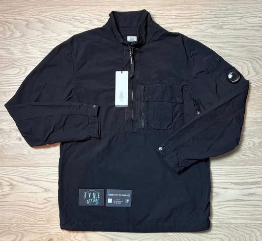 C.P. Company Garment Dyed Flatt Nylon Arm Lens 1/2 Zip Black Smock Overshirt Jacket