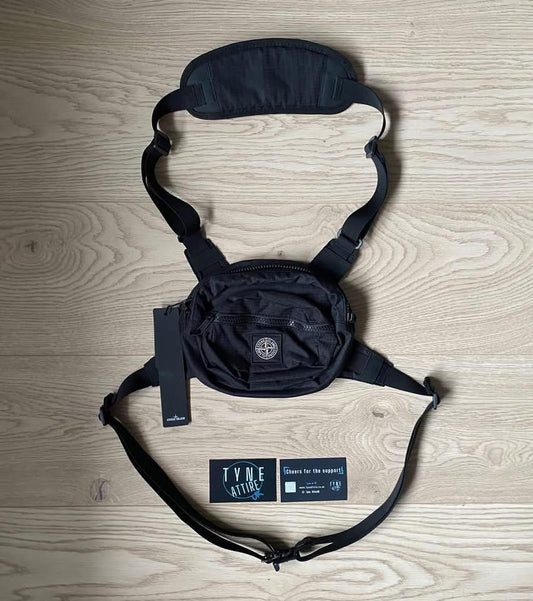 Stone Island 90766 Reflective Weave Stop Patch Logo Black Crossbody/Chest Bag