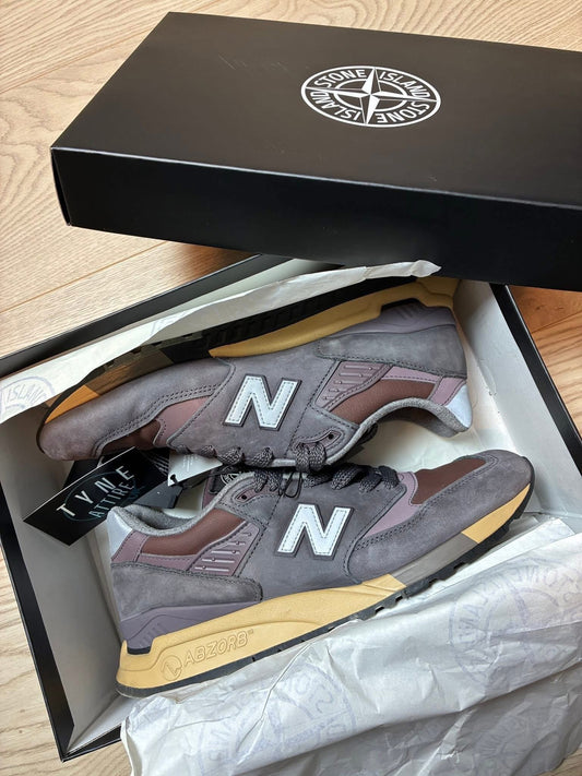 Stone Island x New Balance 998 MiUSA Raso Gommato Burgundy/Grey/Beige Trainers