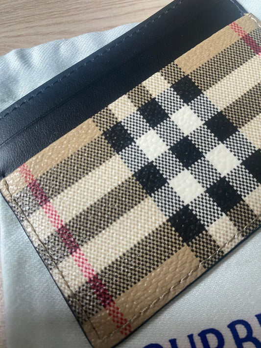 Burberry Vintage Check Print Leather Unisex Archive Beige/Black Card Holder