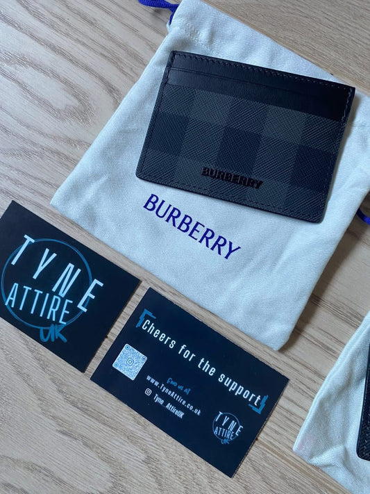 Burberry Check Print Leather Unisex Charcoal Grey/Black Card Holder