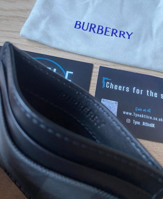 Burberry Check Print Leather Unisex Charcoal Grey/Black Card Holder