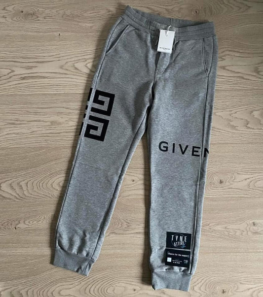 Givenchy Spellout ‘4G’ Logo Cotton Marl Grey Cuffed Tracksuit Bottoms
