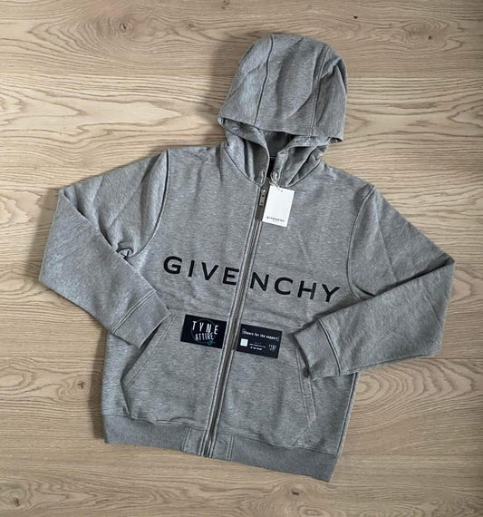 Givenchy Spellout ‘4G’ Logo Cotton Marl Grey Zip Up Hoodie