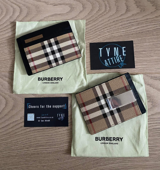Burberry Beige Nova Vintage Check Leather Unisex Card Holder Money Clip Wallet