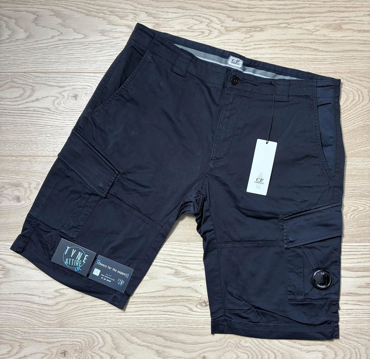 C.P Company Satin Stretch GD Bermuda Lens Pocket Navy Blue Cargo Shorts