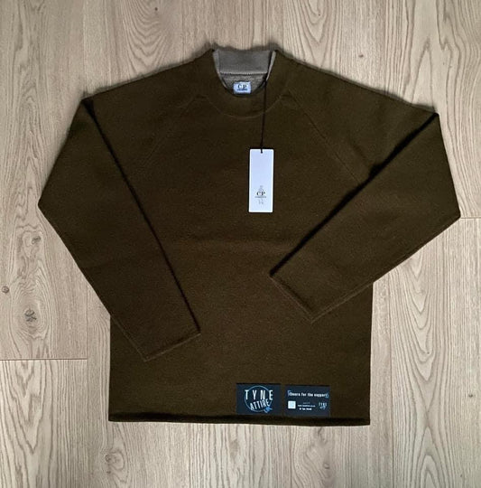 C.P. Company Double Layer Cotton Blend Crewneck Knit Ivy Green Jumper