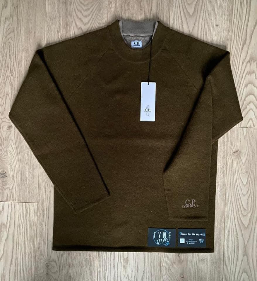 C.P. Company Double Layer Cotton Blend Crewneck Knit Ivy Green Jumper