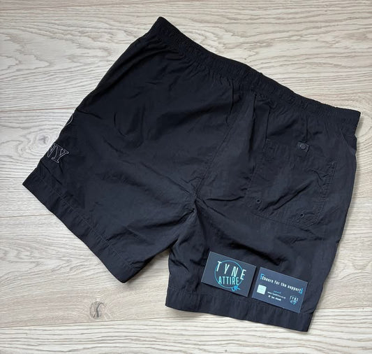 C.P. Company Eco-Chrome R Spellout Logo Nylon Garment Dyed Black Swim Shorts