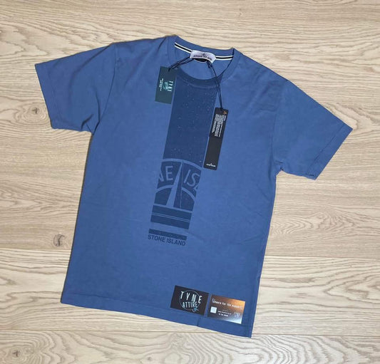 Stone Island 2NS83 ‘Mosiac One’ Graphic Logo Avio Blue Crewneck T-Shirt
