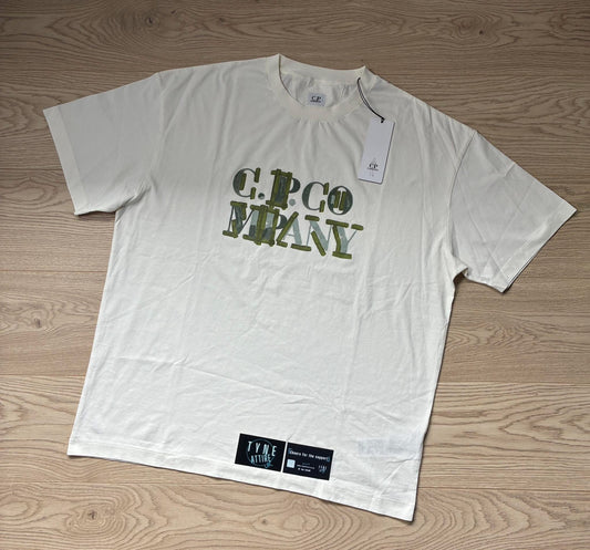 C.P. Company 30/1 Jersey Blurred Spellout Chest Logo White Crewneck T-Shirt