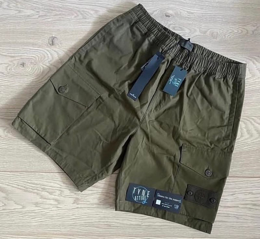 Stone Island L02F1 Type CO Ghost Piece_O-Ventile Khaki Green Bermuda Cargo Shorts