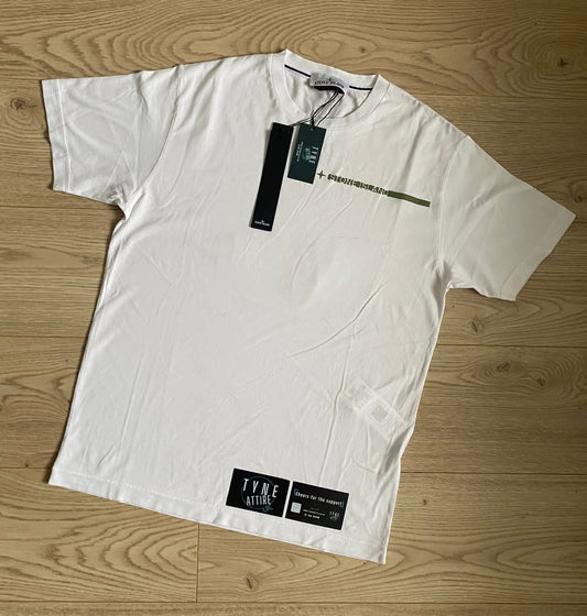 Stone Island 2NS83 ‘Micro Graphics Three’ Spellout Logo White Crewneck T-Shirt