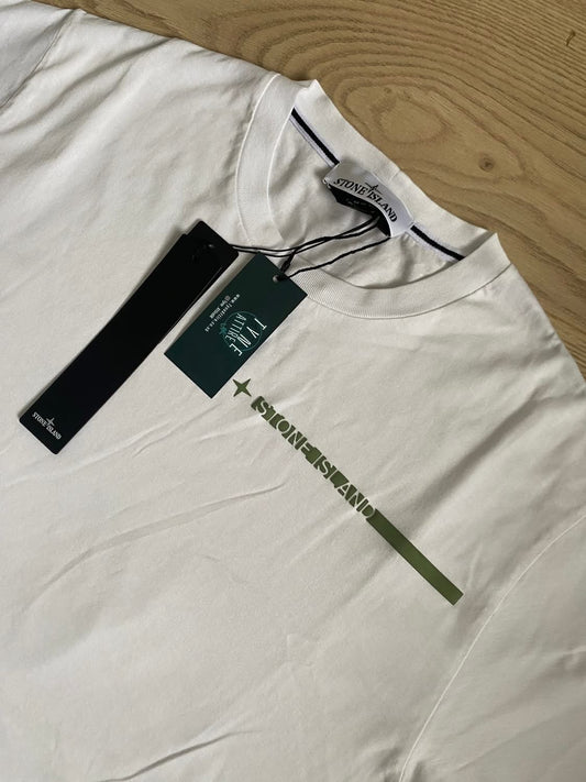 Stone Island 2NS83 ‘Micro Graphics Three’ Spellout Logo White Crewneck T-Shirt