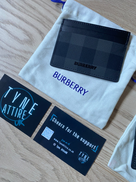 Burberry Check Print Leather Unisex Charcoal Grey/Black Card Holder