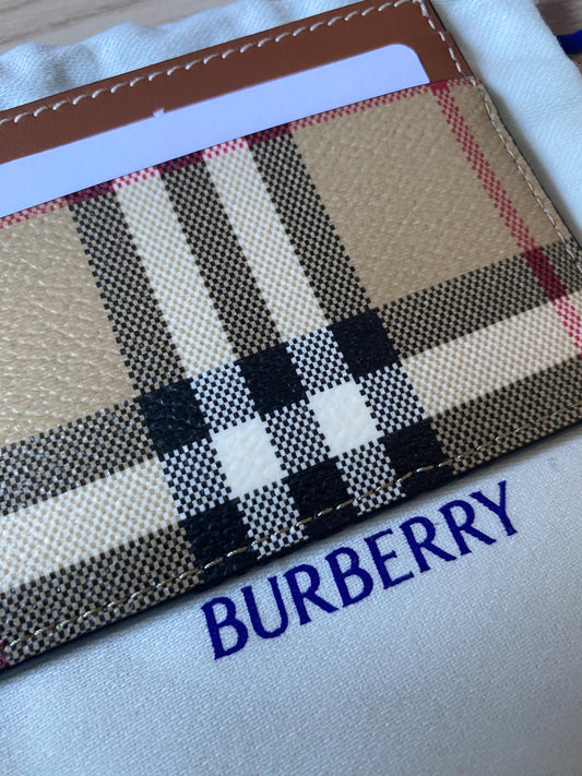 Burberry Vintage Check Print Leather Unisex Archive Beige Card Holder