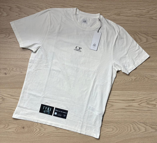 C.P. Company 24/1 Jersey Spellout Chest/Artwork Graphic Logo White Crewneck T-Shirt