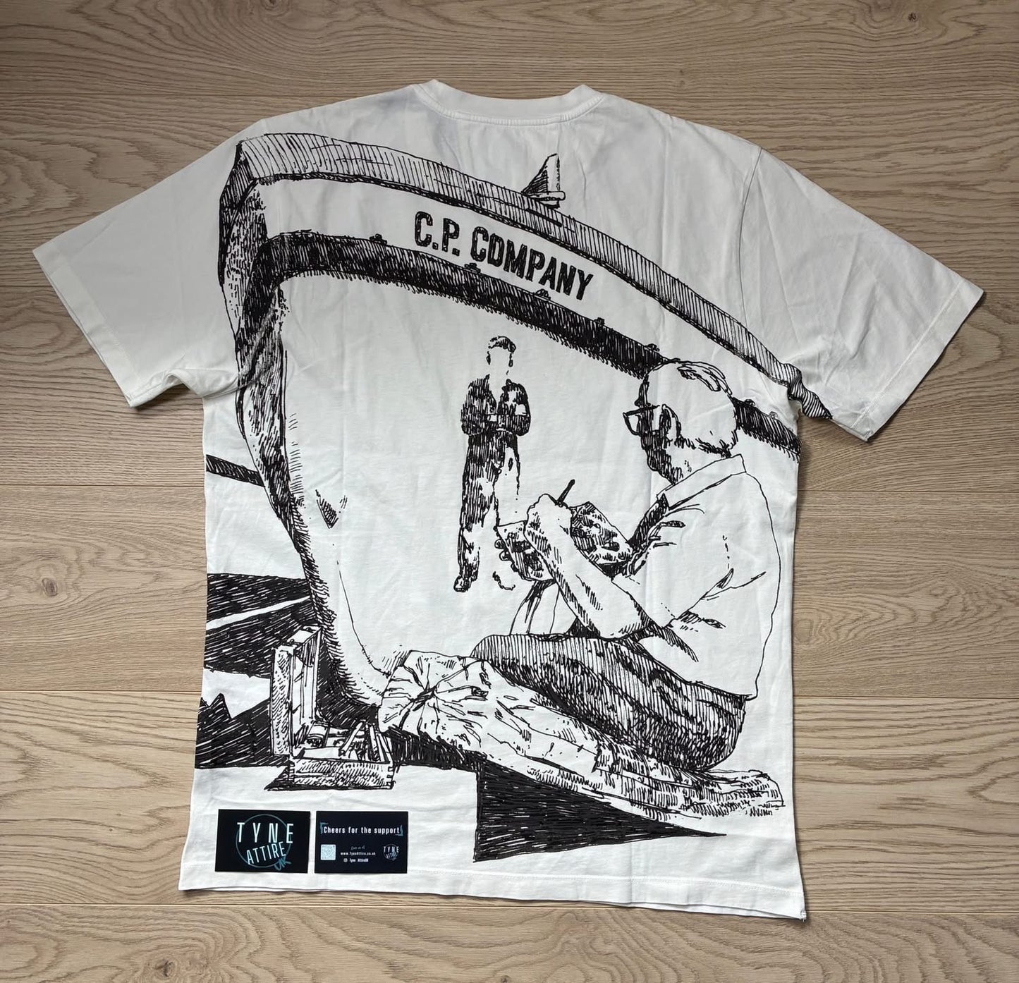 C.P. Company 24/1 Jersey Spellout Chest/Artwork Graphic Logo White Crewneck T-Shirt