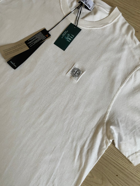 Stone Island 23757 Cotton_Fissato Patch Logo White Crewneck T-Shirt