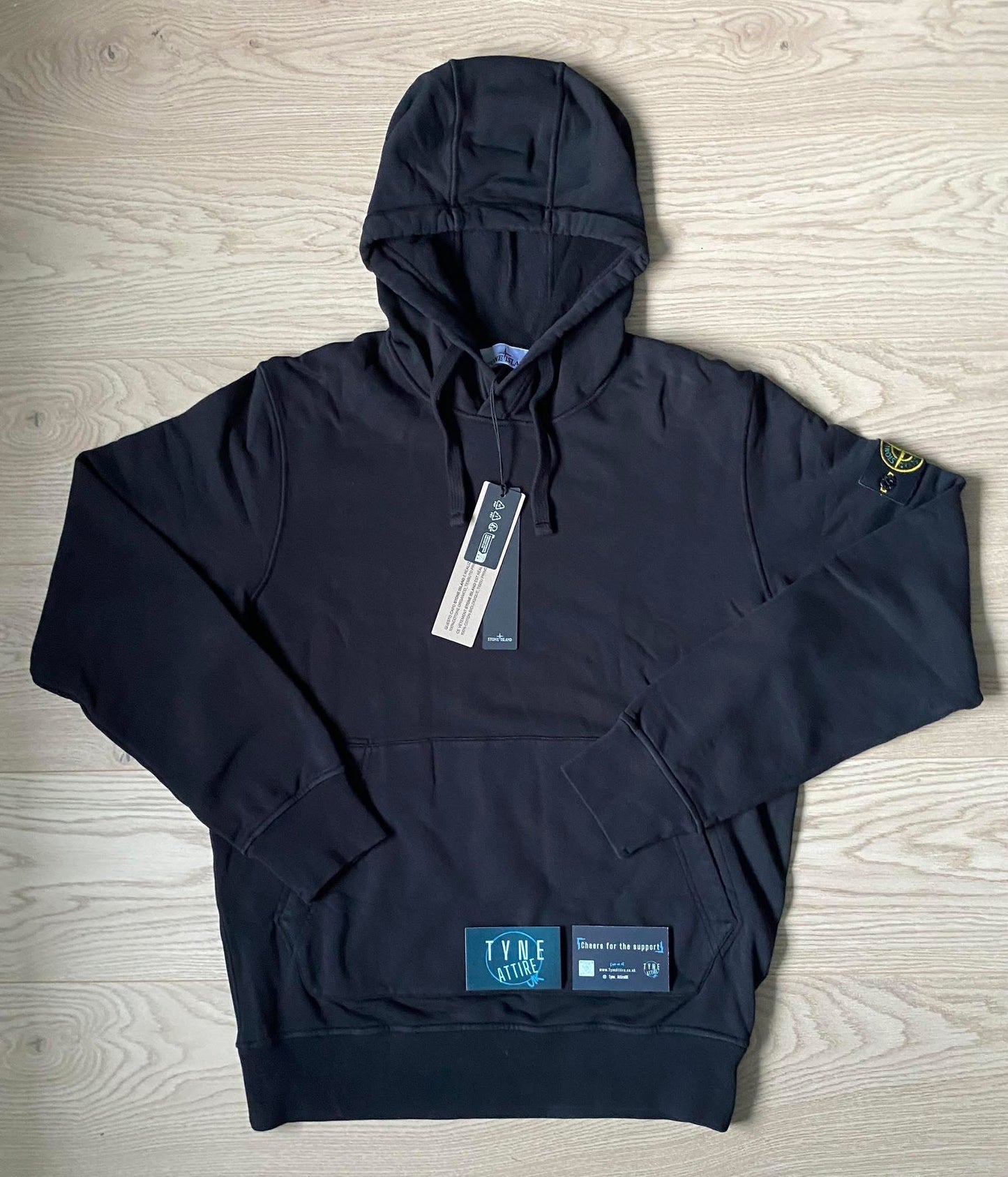 Stone Island 6100062 Organic Cotton Fleece Garment Dyed Black Popover Hoodie