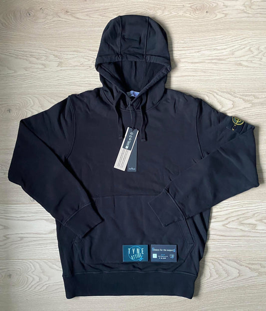 Stone Island 6100062 Organic Cotton Fleece Garment Dyed Black Popover Hoodie