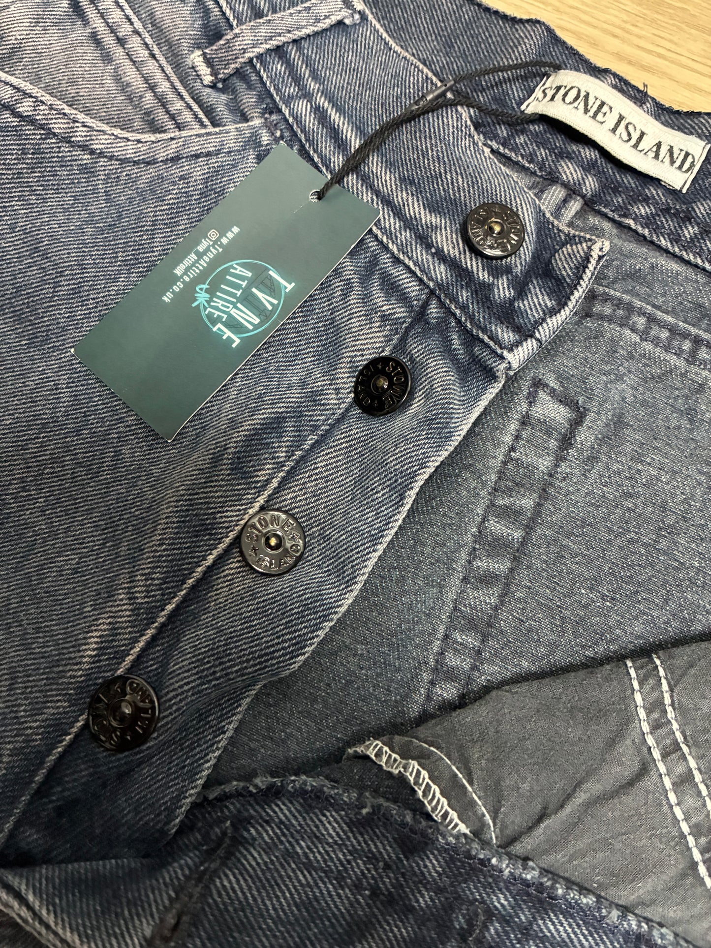 Stone Island J1BM4 Vintage Green Edge Pocket Logo Denim Wash Charcoal Jeans