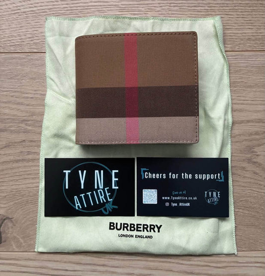 Burberry Canvas Card/Coin Holder Brown/Black Check Bi-Fold Wallet