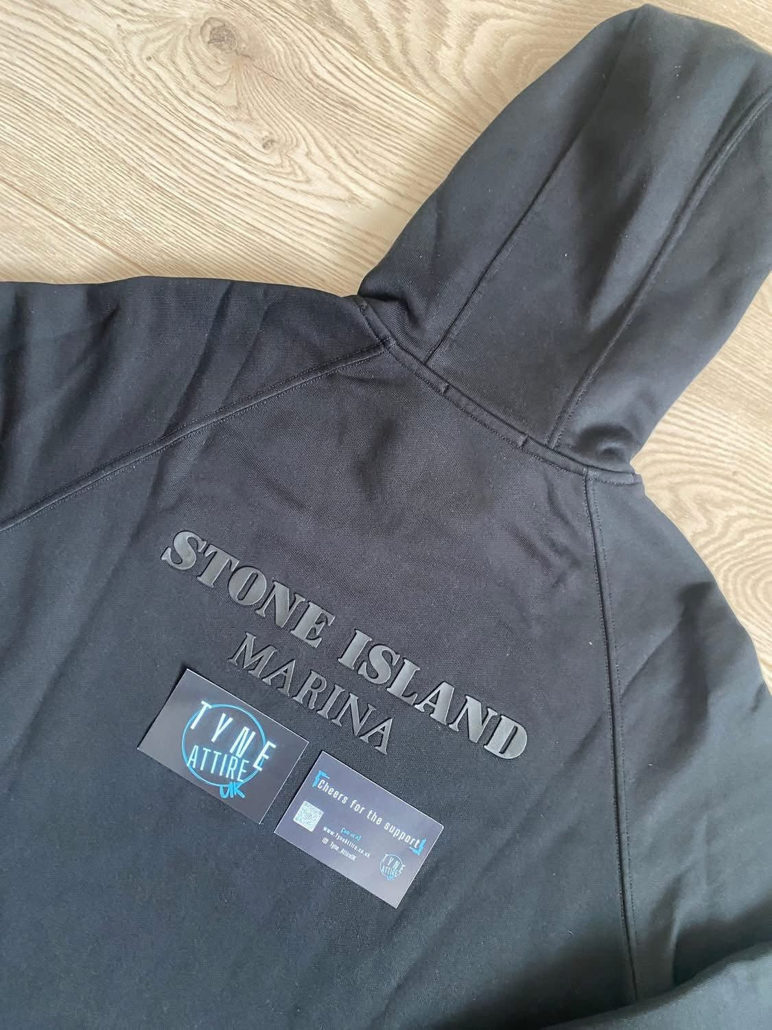 Stone Island Marina 617X2 Co/Poly Blend Seaqual Yarn Fleece Spellout Logo Pullover Hoodie