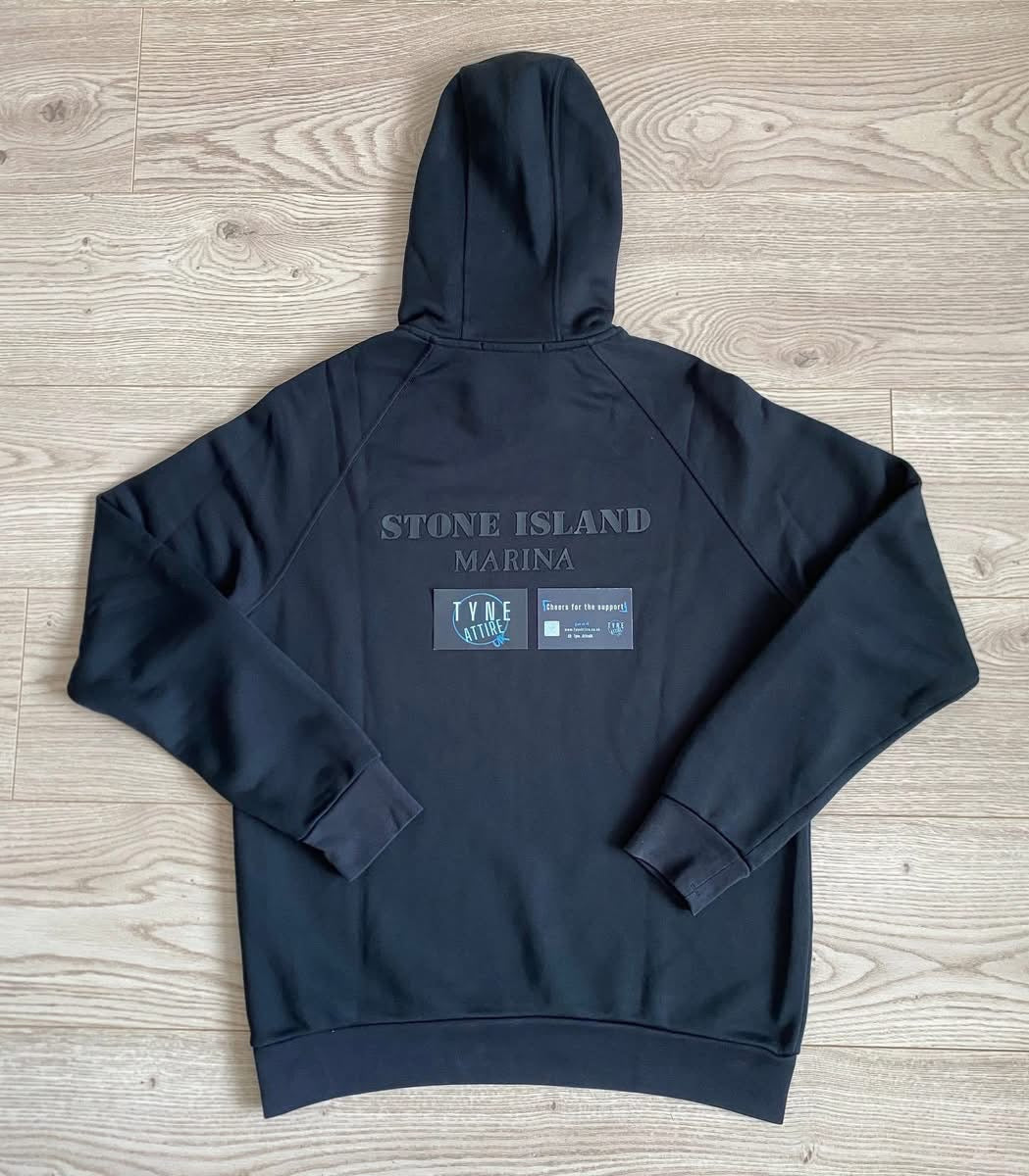 Stone Island Marina 617X2 Co/Poly Blend Seaqual Yarn Fleece Spellout Logo Pullover Hoodie