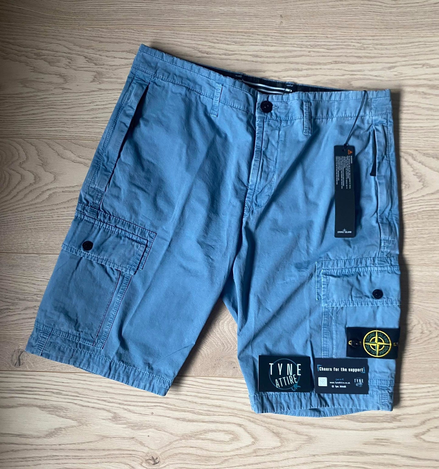 Stone Island L11WA ‘Type SL’ Brushed Cotton Canvas ‘OLD’ Effect Powder Blue Cargo Shorts