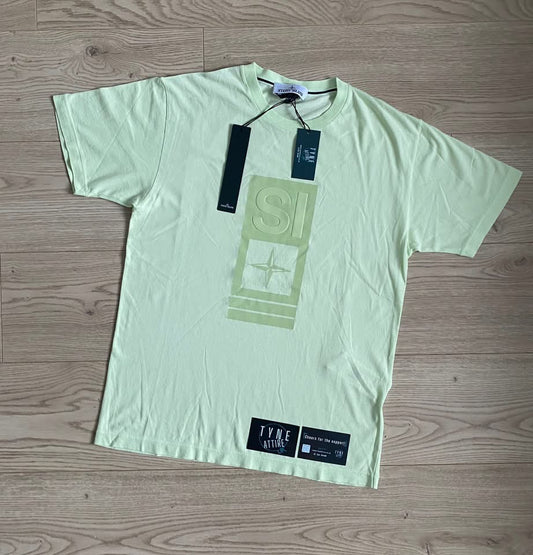 Stone Island 2NS92 ‘Abbreviation One’ Box Logo Graphic Light Green Crewneck T-Shirt