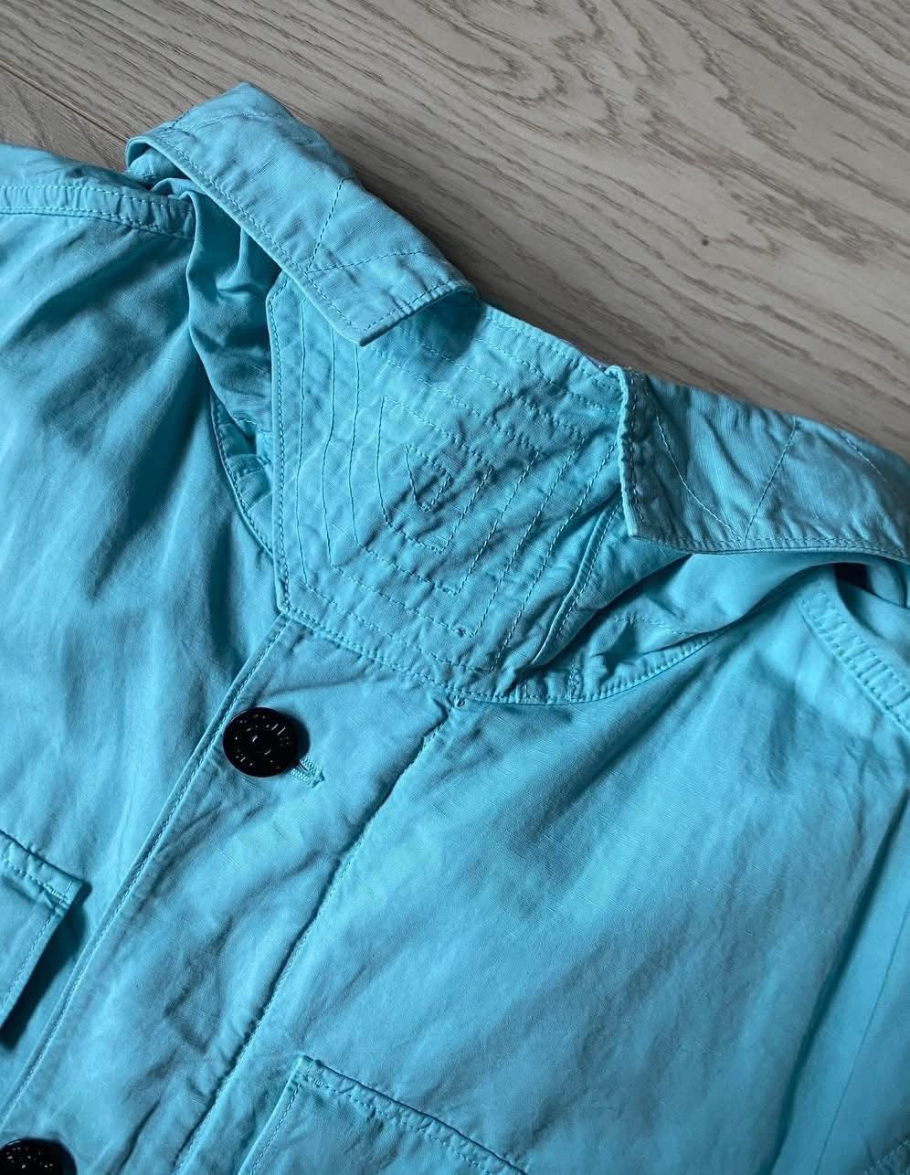 Stone Island 42306 Tela Cotone Lino Fiammato-TC Aqua Blue Hooded Field Jacket