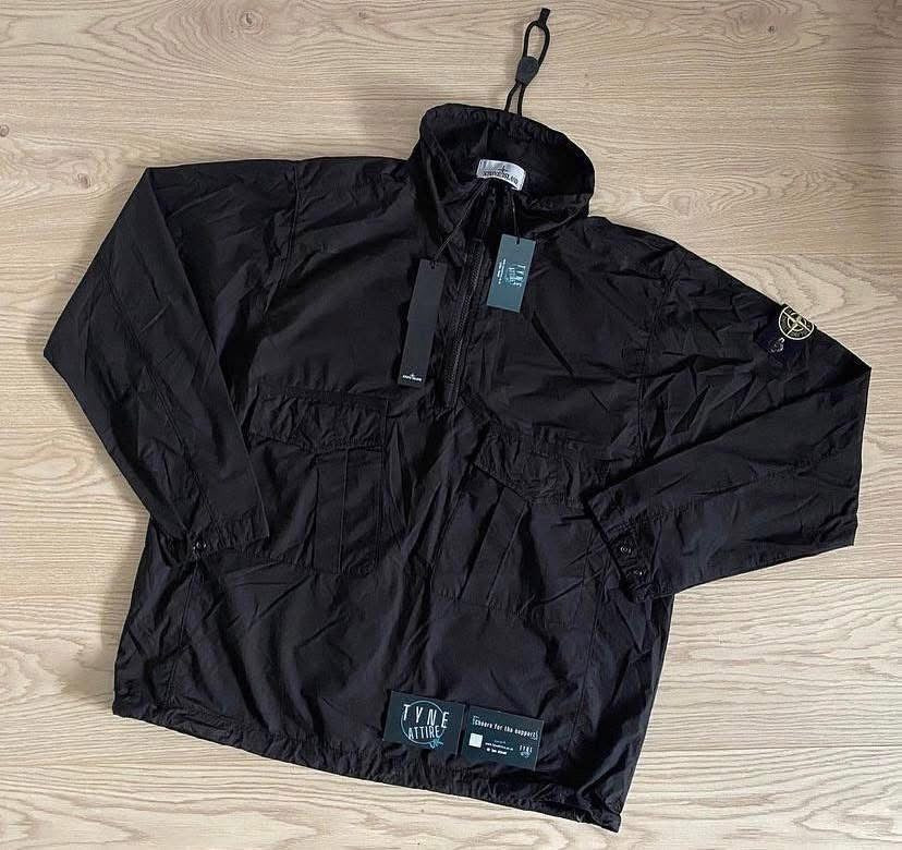 Stone Island 10705 1/2 Zip Dual Chest Pocket Garment Dyed Black Lightweight Smock Jacket