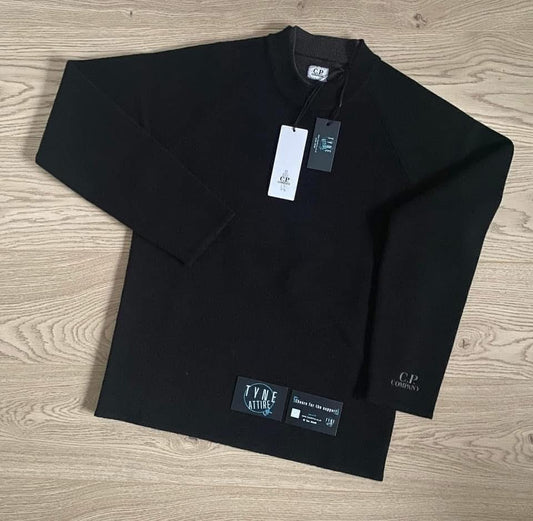 C.P. Company Double Layer Cotton Blend Crewneck Knit Black Jumper