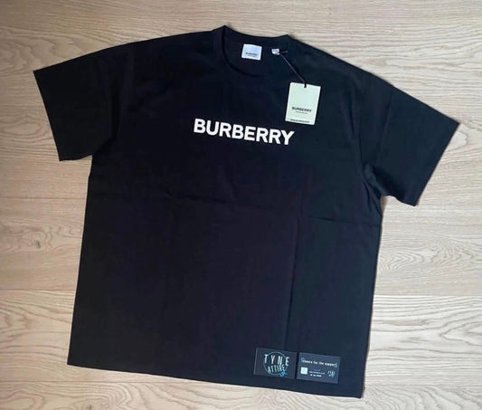 Burberry Harriston Spellout Raised Chest Logo Cotton Black Oversized Cotton Crewneck T-Shirt