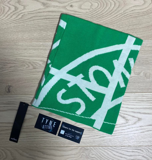 Stone Island N22C7 Wool/Ny Blend Compass Graphic Logo Green/White Snood Neck Warmer Scarf