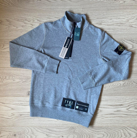 Stone Island 6100619 Cotton Fleece Garment Dyed 1/2 Zip Dust Grey Melange Sweater