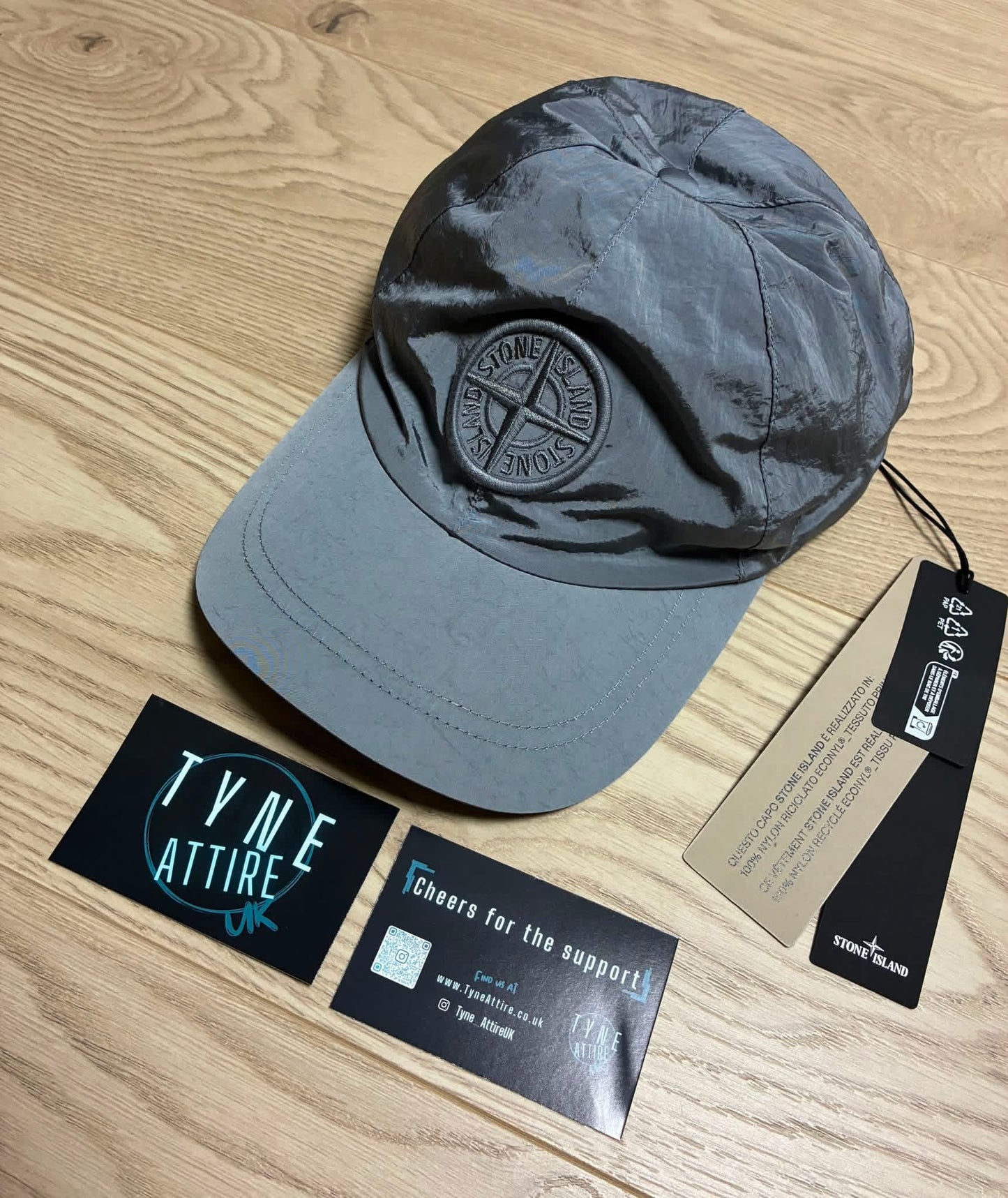 Stone Island 9100011 Nylon Metal Econyl Embroidered Compass Logo Adustable 6 Panel Grey Cap