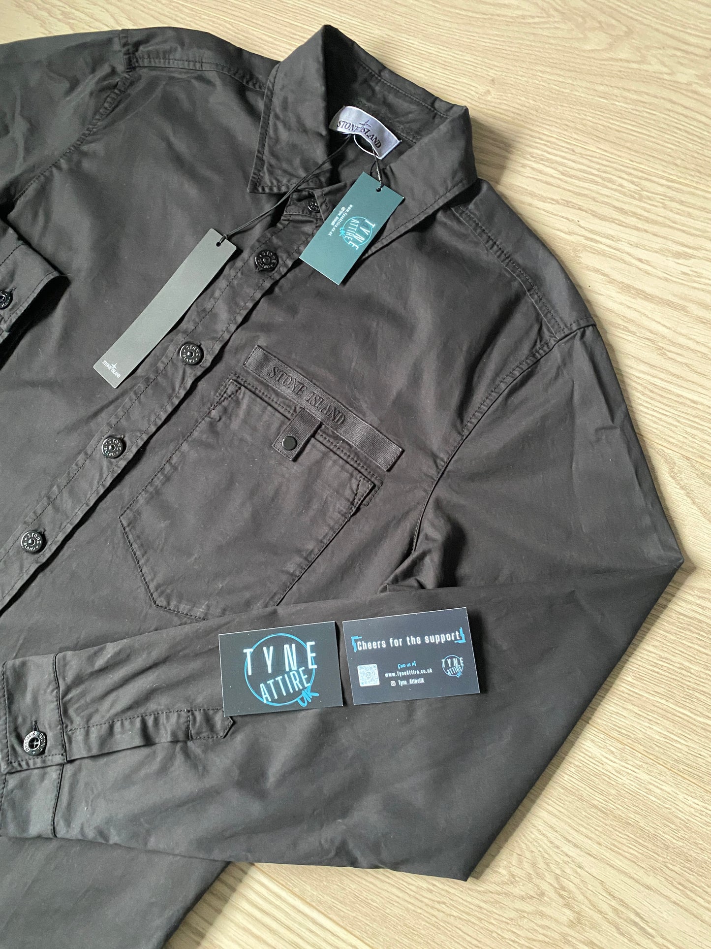 Stone Island 10510 Garment Dyed Spellout Text Logo Chest Pocket Button Overshirt Jacket