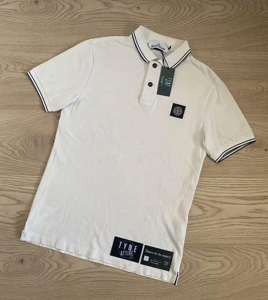 Stone Island 22S18 Organic Cotton Patch Logo Twin Tipped White/Navy Polo T-Shirt