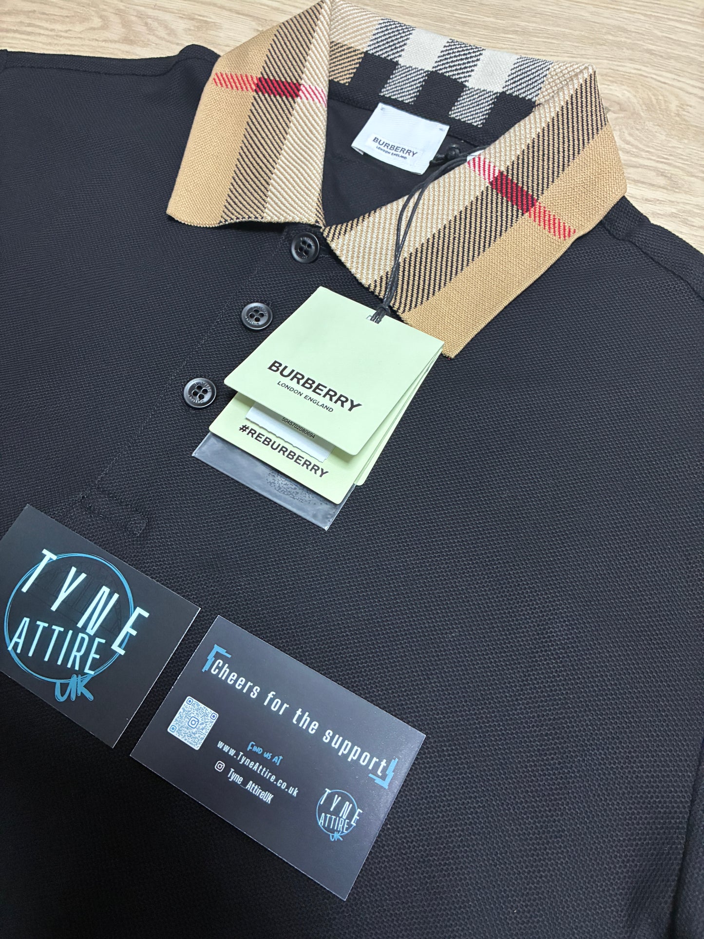 Burberry Cody Nova Check Collar Pure Cotton Black Polo T-Shirt